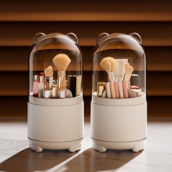 Makeup Brush Storage Cylinder, Organizer with Lid, Rotating Dustproof Make Up - Picture 7 of 8